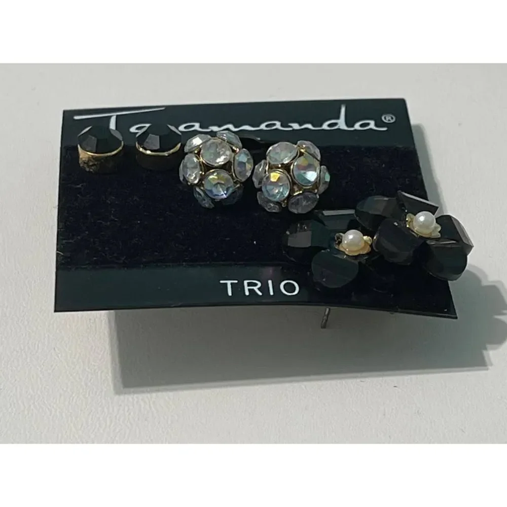 Taramanda Trio‎ Earring Set CZ Ball Studs Flowers